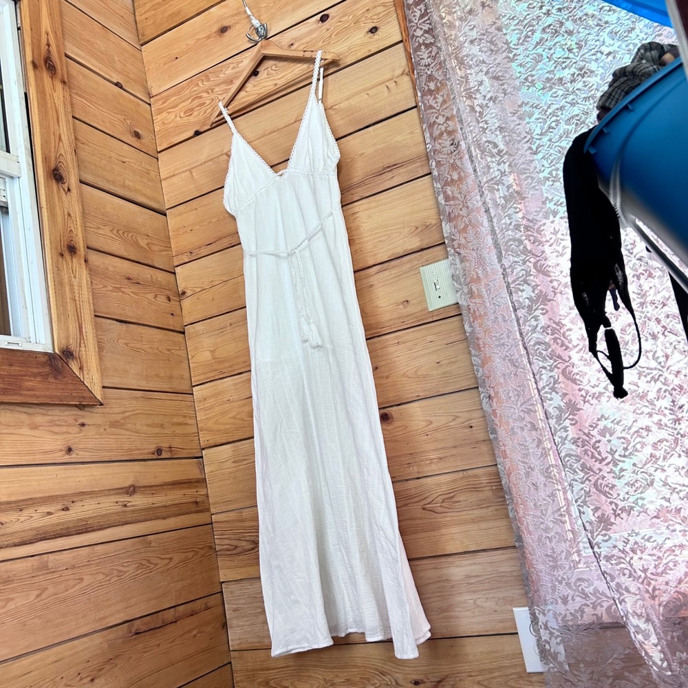 White Maxi Dress Womens Large Lace Trim Boho Gauze Cotton Gentle‎ Fawn - Picture 2 of 10